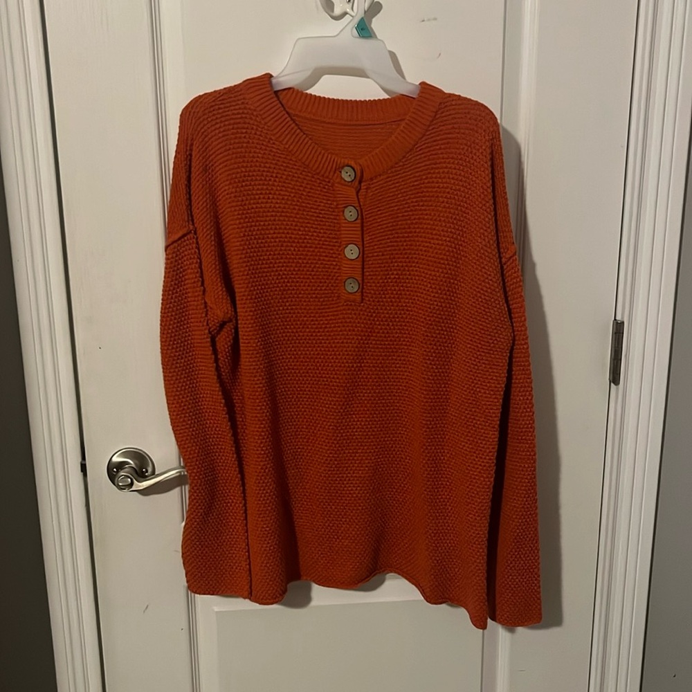orange button sweater - Picture 2 of 5
